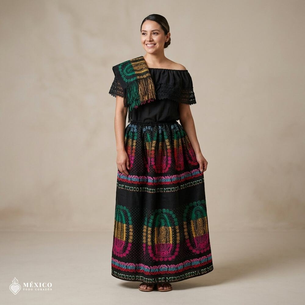 Traditional Mexican Floral Cambaya Dress Set – Handmade Three-Pieces